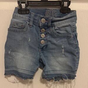 Justice Blue Denim Button-Fly Shorts